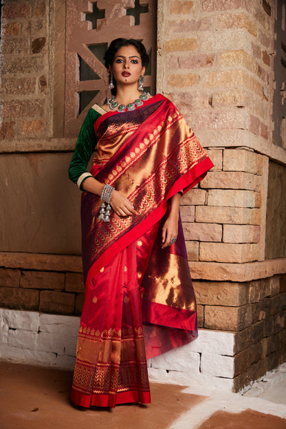 Sindoori Saanjh Pure Silk Chanderi Saree