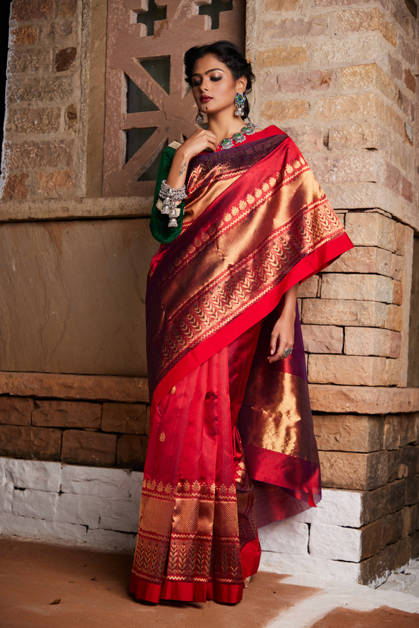 Sindoori Saanjh Pure Silk Chanderi Saree