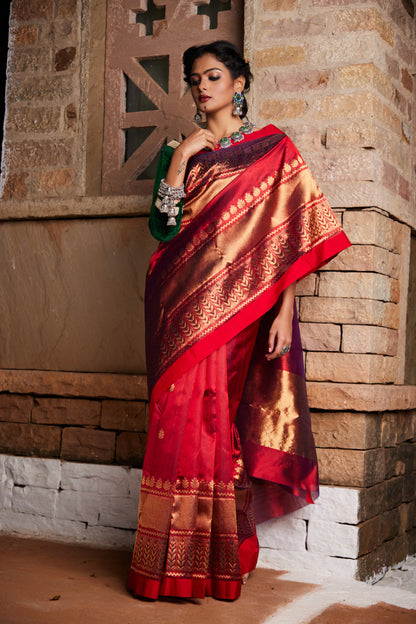 Sindoori Saanjh Pure Silk Chanderi Saree