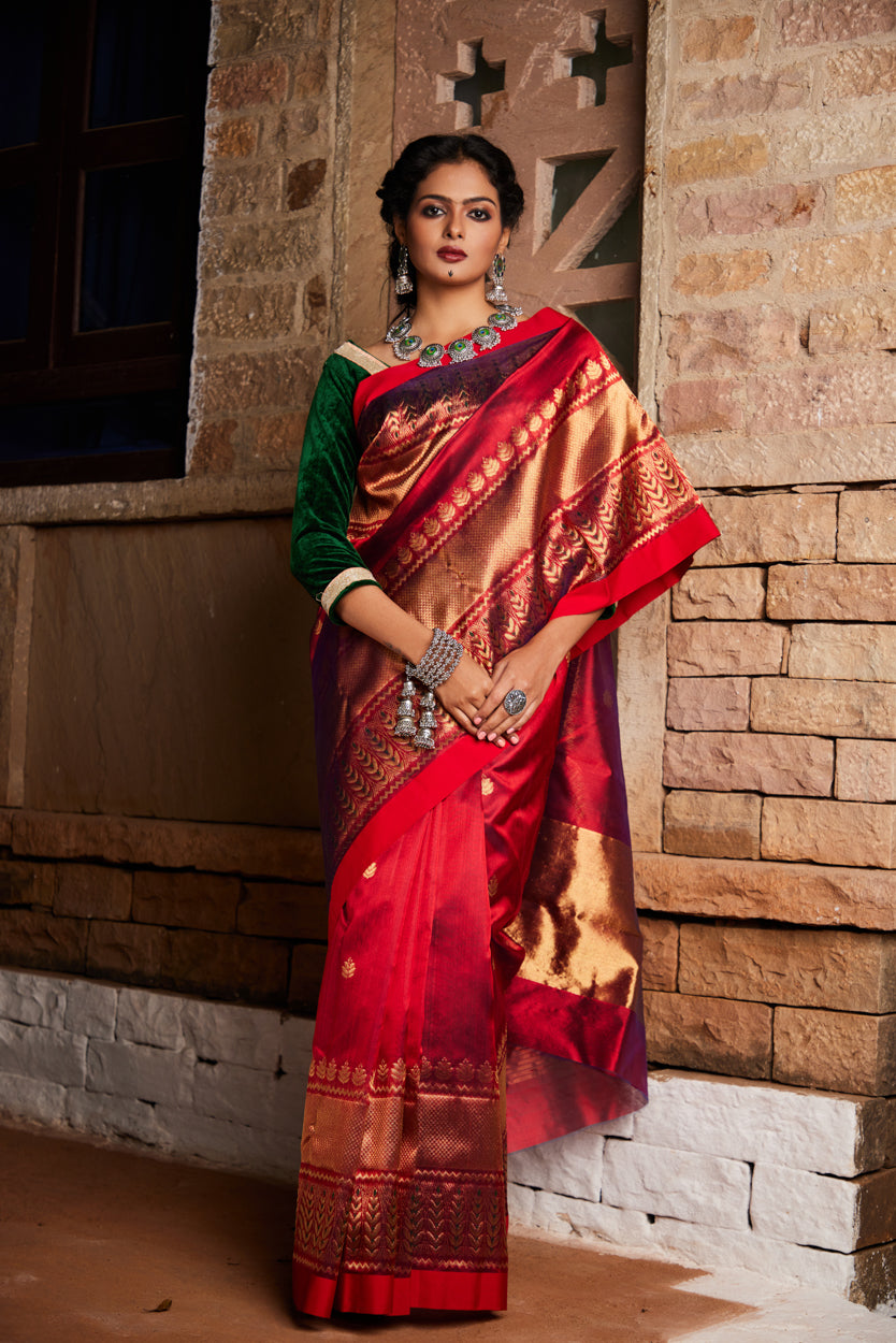 Sindoori Saanjh Pure Silk Chanderi Saree