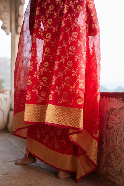 Rakt Pushp Pure Silk Chanderi Saree