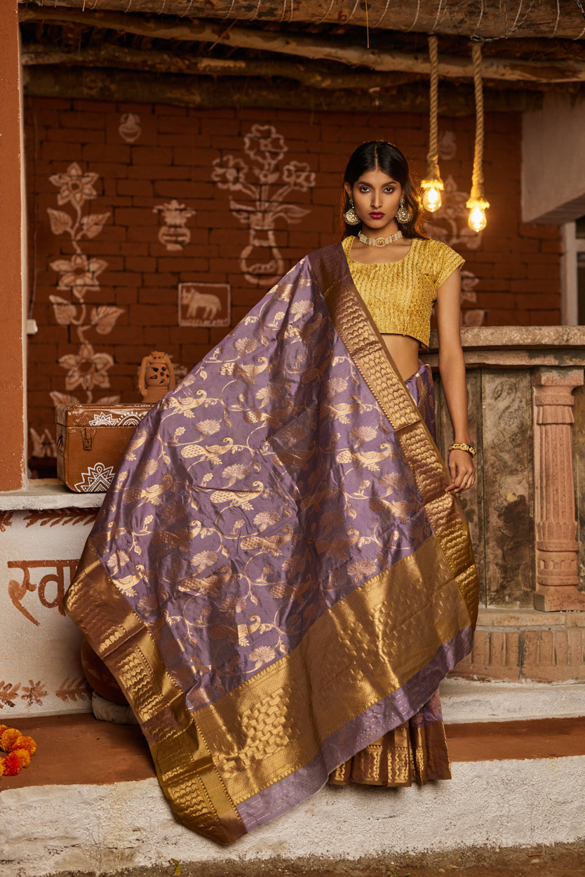 Raat Ki Chandni Jangla Work Pure Silk Chanderi Saree