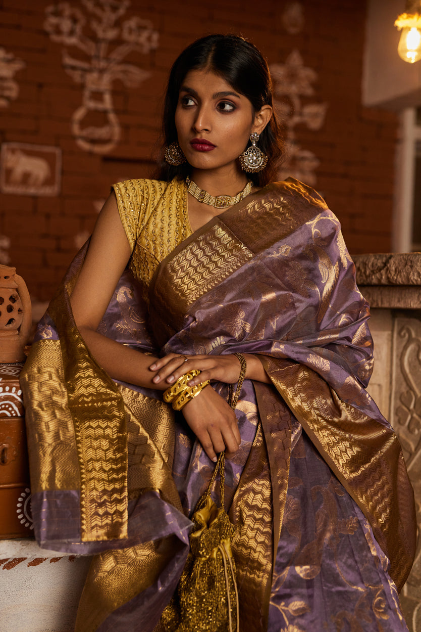 Raat Ki Chandni Jangla Work Pure Silk Chanderi Saree