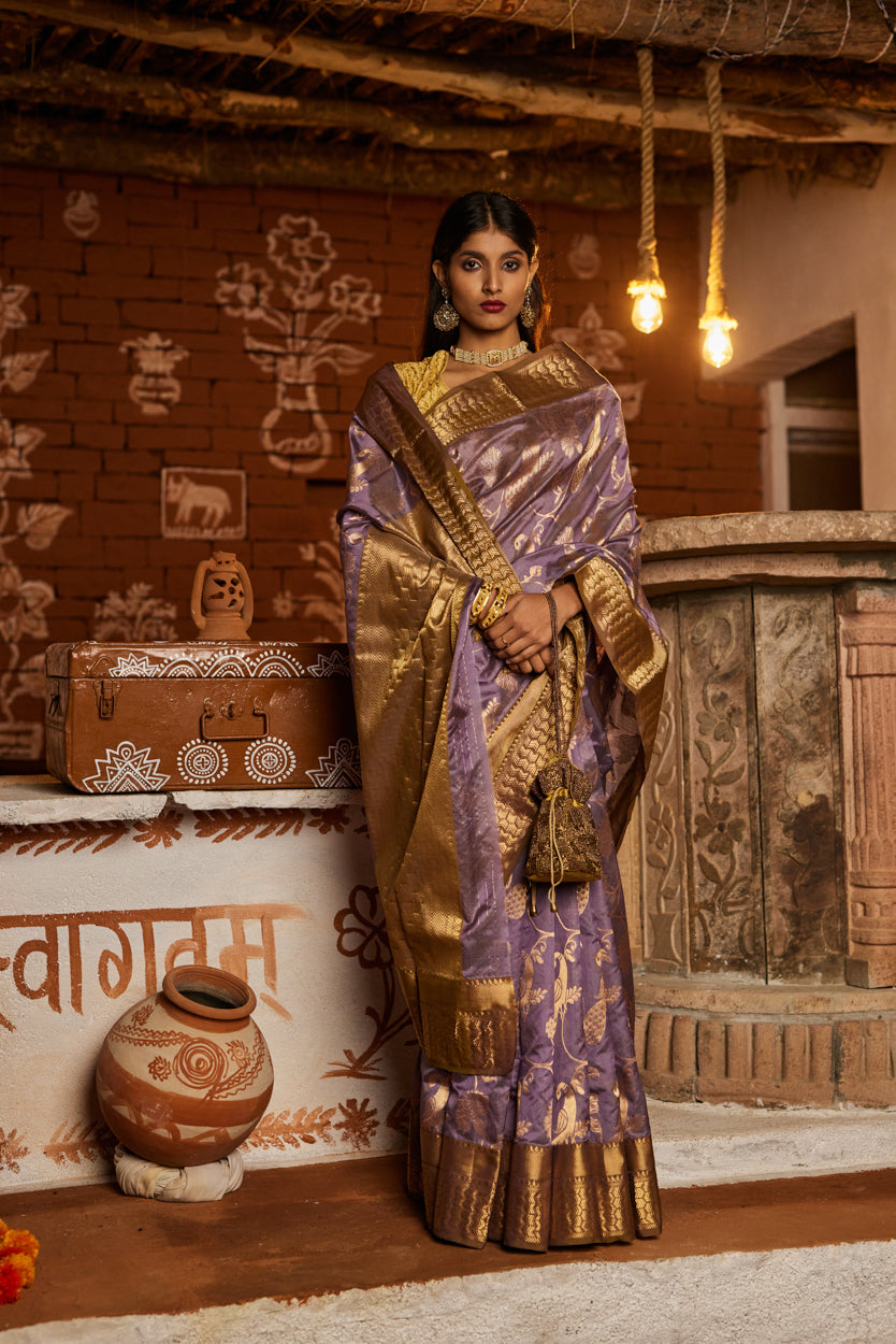 Raat Ki Chandni Jangla Work Pure Silk Chanderi Saree
