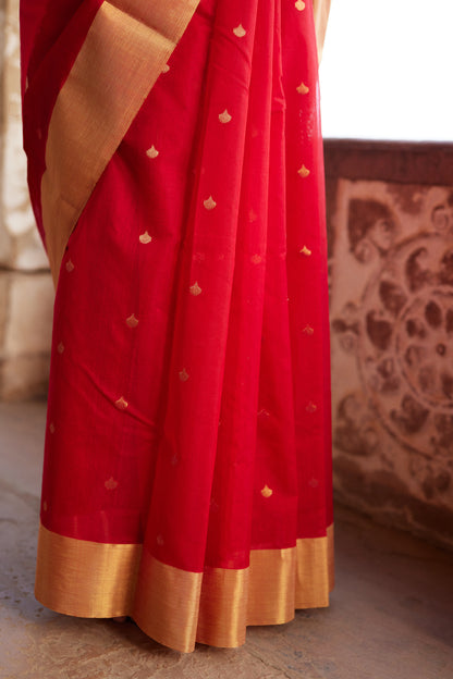 Surkh Afsana Pure Silk Chanderi Saree