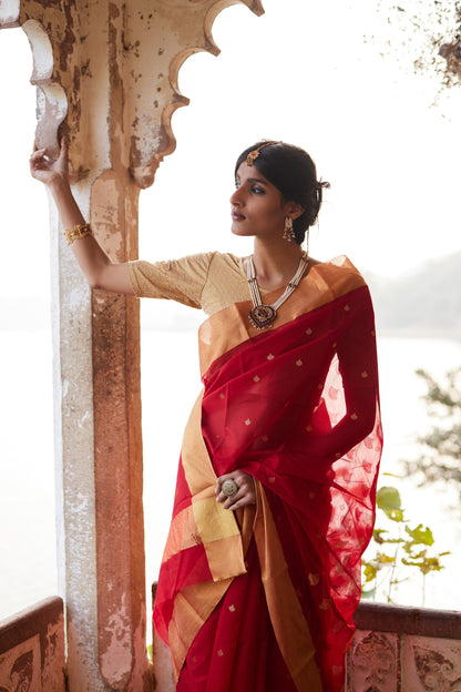 Surkh Afsana Pure Silk Chanderi Saree