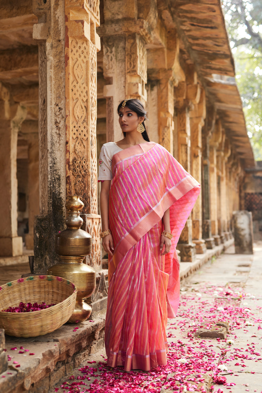 Gulabi Rang Pure Silk Chanderi Saree