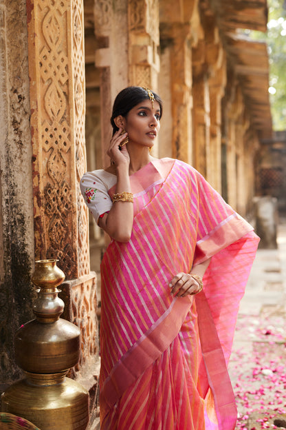 Gulabi Rang Pure Silk Chanderi Saree