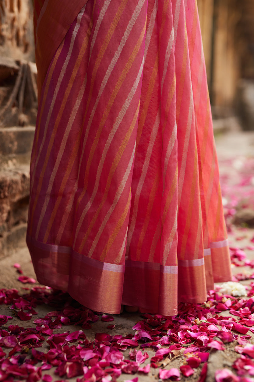 Gulabi Rang Pure Silk Chanderi Saree