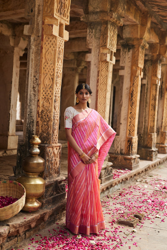 Gulabi Rang Pure Silk Chanderi Saree