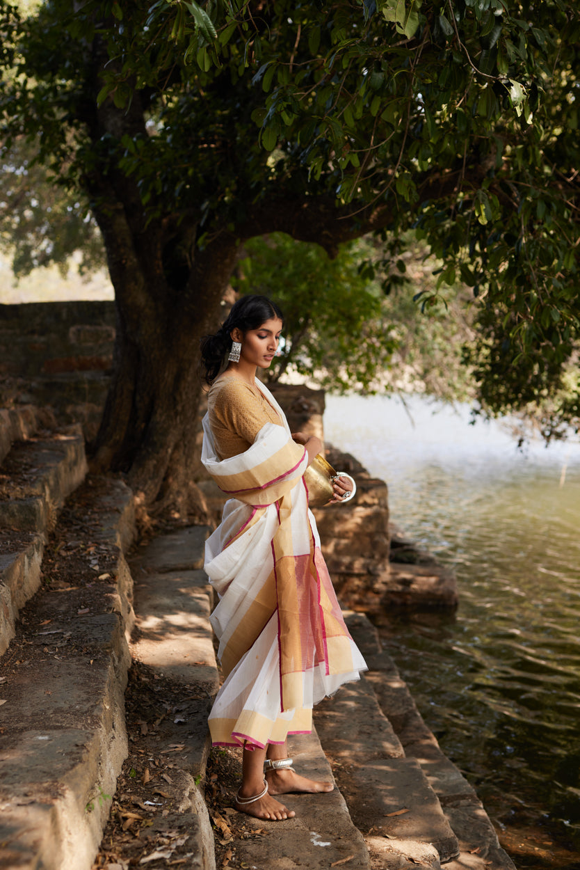 Saanjh Deep Cotton Silk Chanderi Saree
