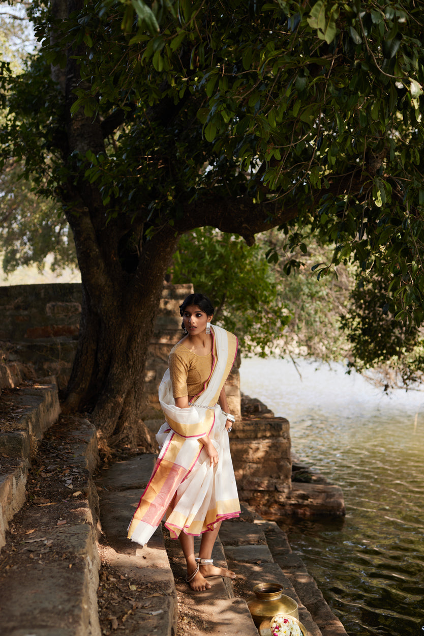 Saanjh Deep Cotton Silk Chanderi Saree