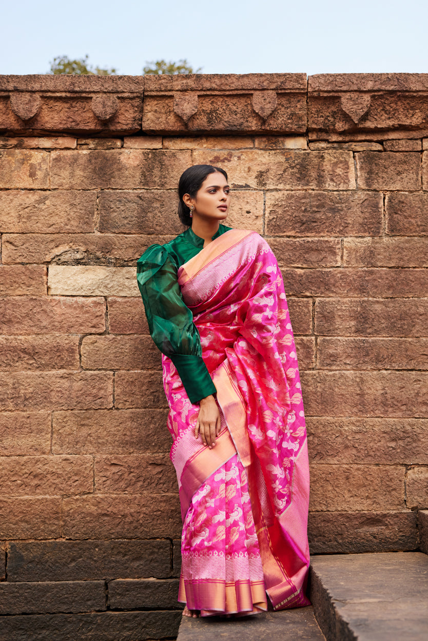 Gulabi Morni Pattu Silk Chanderi Saree