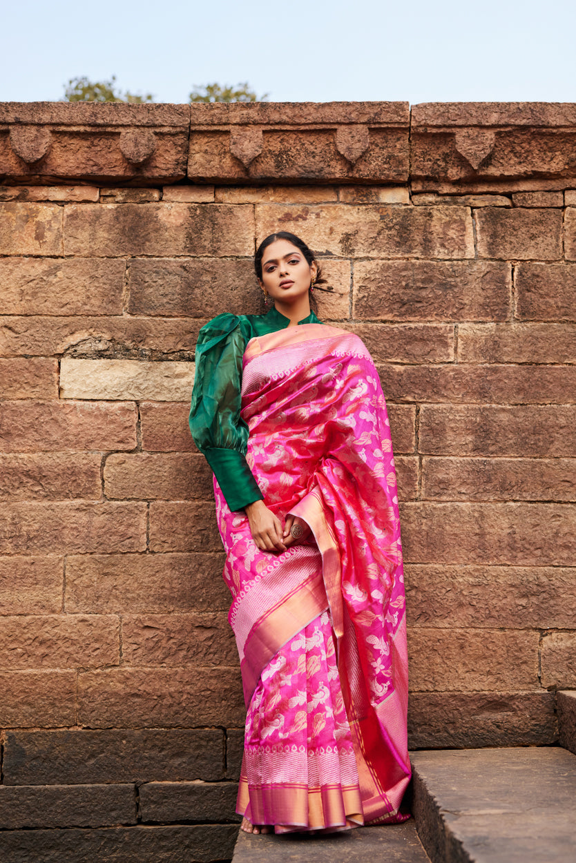 Gulabi Morni Pattu Silk Chanderi Saree