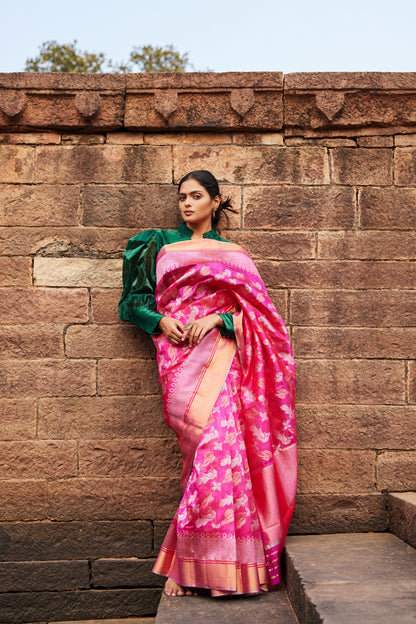 Gulabi Morni Pattu Silk Chanderi Saree