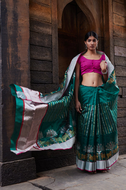 Hariyali Nazm Pattu Silk Chanderi Saree