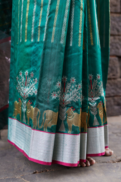 Hariyali Nazm Pattu Silk Chanderi Saree