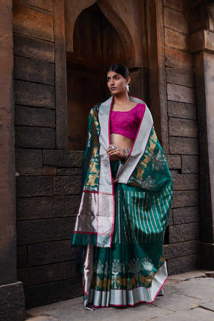 Hariyali Nazm Pattu Silk Chanderi Saree