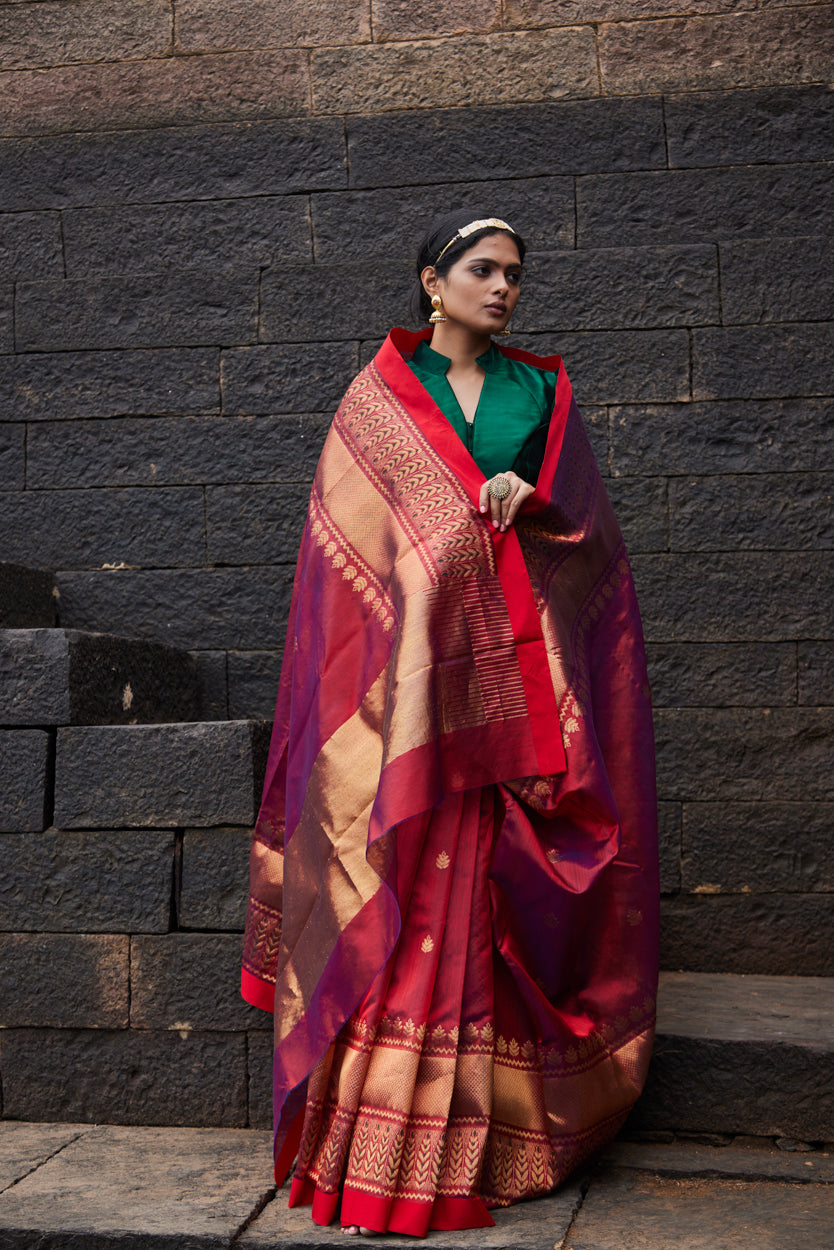 Mahroomi Pattu Silk Chanderi Saree