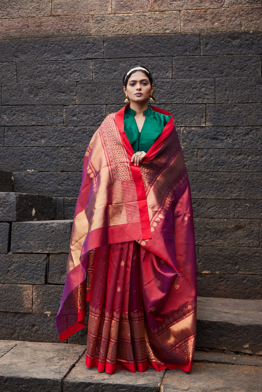 Mahroomi Pattu Silk Chanderi Saree