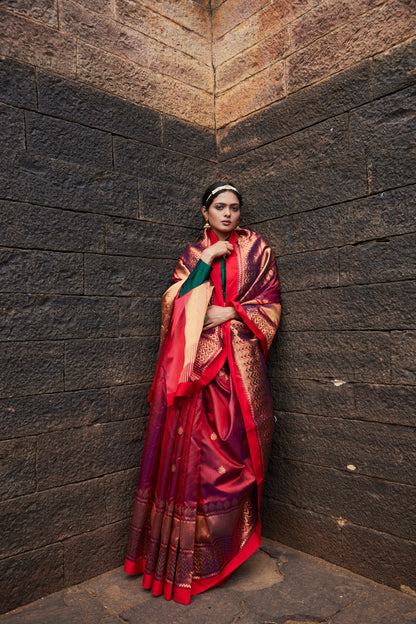 Mahroomi Pattu Silk Chanderi Saree