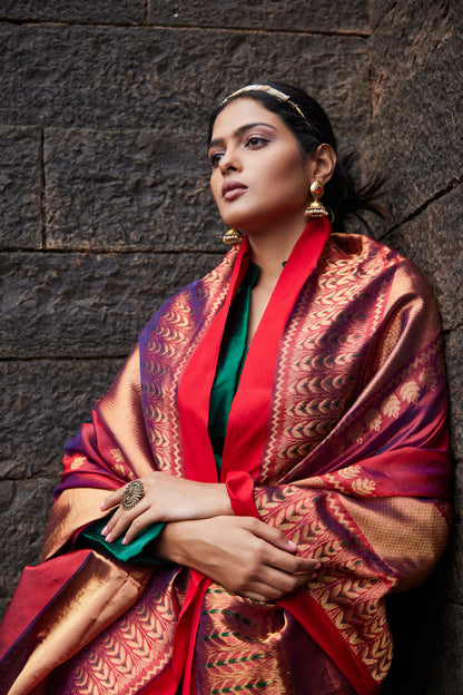 Mahroomi Pattu Silk Chanderi Saree