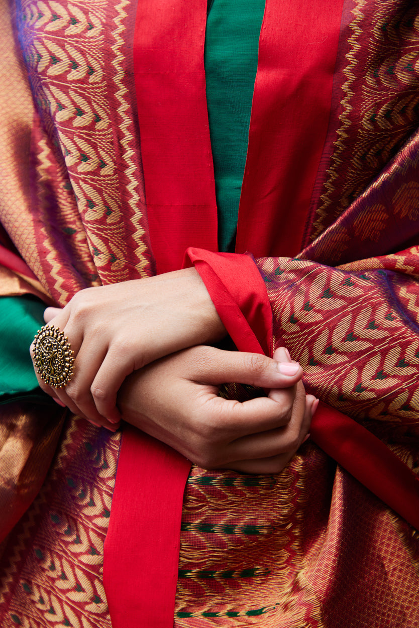 Mahroomi Pattu Silk Chanderi Saree