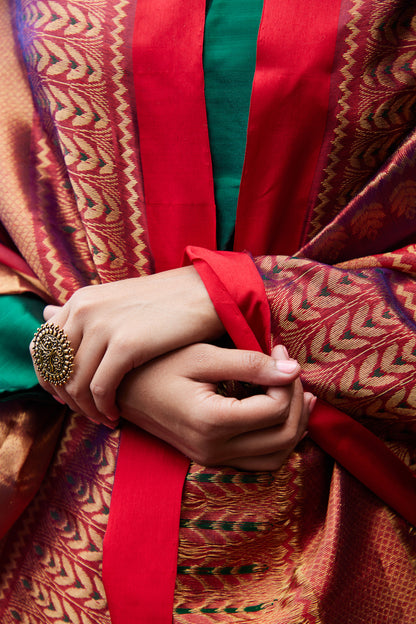 Mahroomi Pattu Silk Chanderi Saree