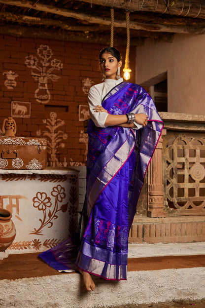 Aasmani Noor Half Jaal Pure Silk Chanderi Saree