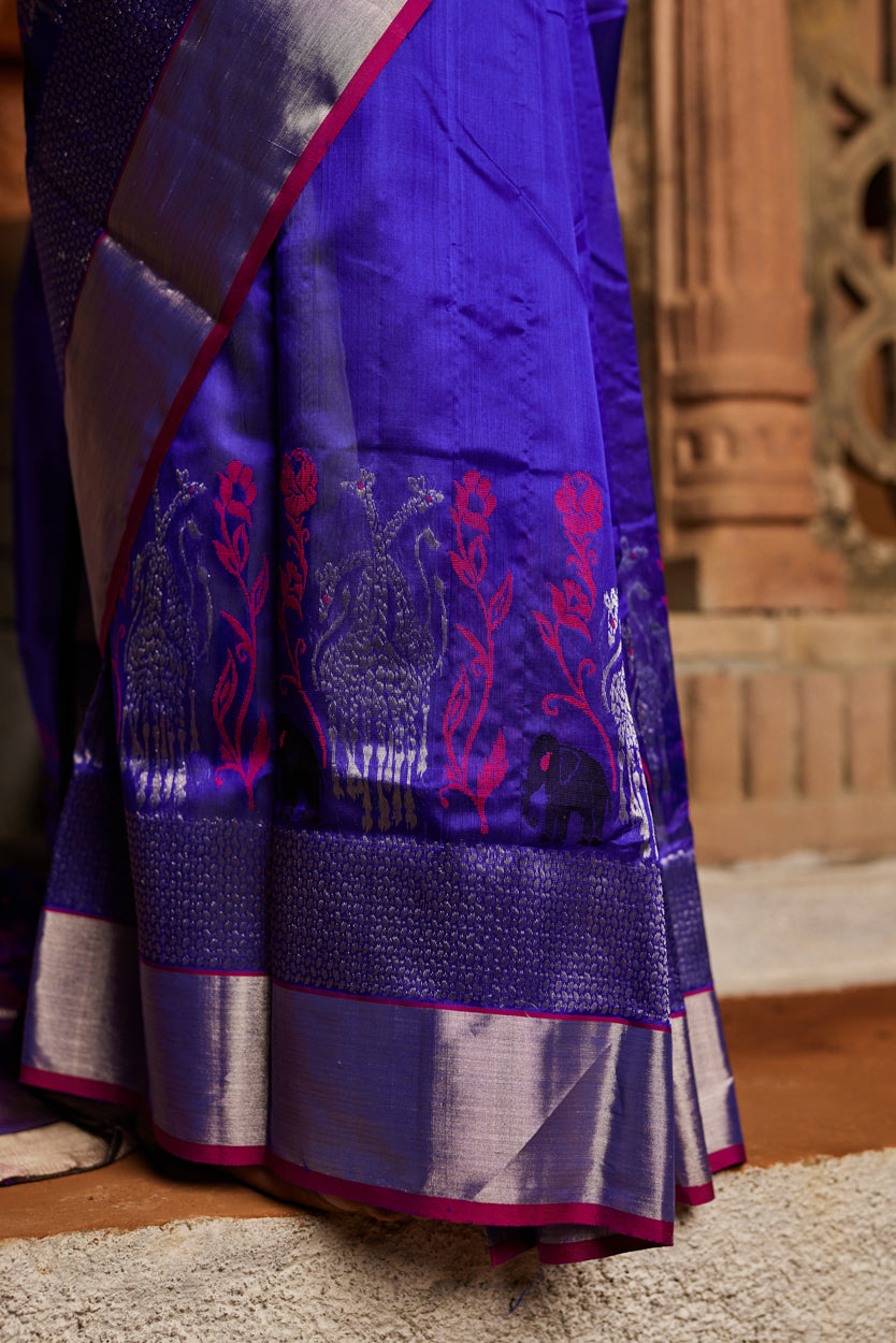 Aasmani Noor Half Jaal Pure Silk Chanderi Saree