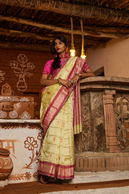 Sunehri Shaam Meena Kari Pure Silk Chanderi Saree