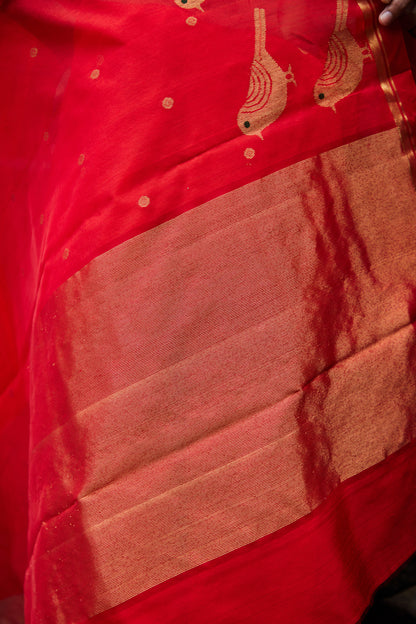 Surkh Parindey Pattu Silk Chanderi Saree