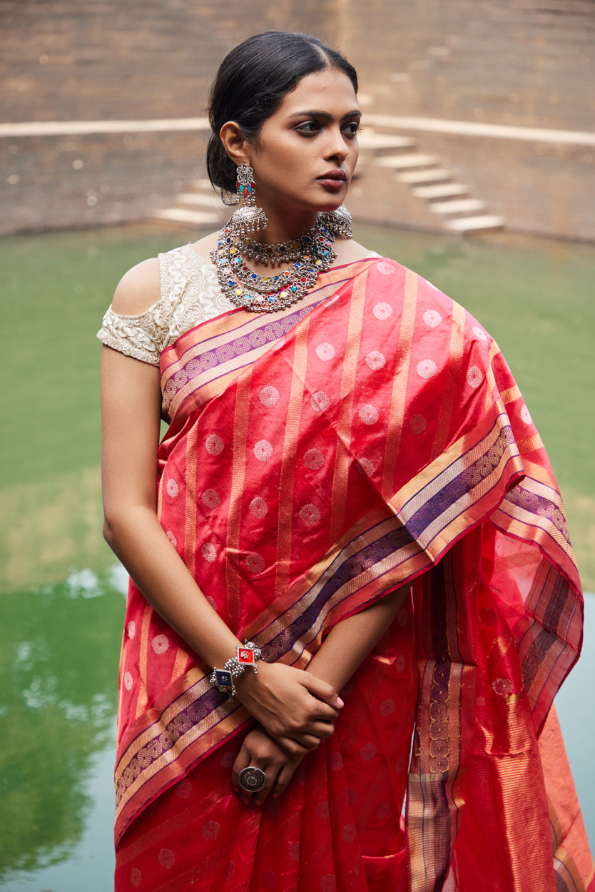 Surkh Pattu Silk Chanderi Saree