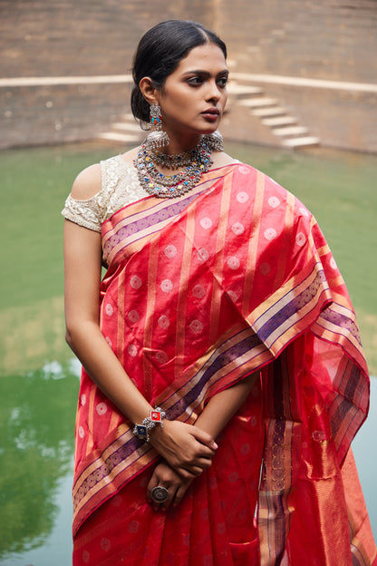 Surkh Pattu Silk Chanderi Saree
