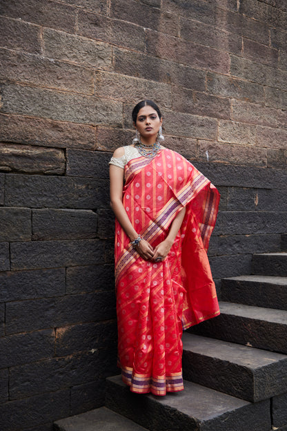 Surkh Pattu Silk Chanderi Saree