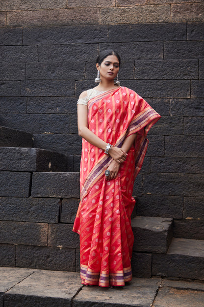 Surkh Pattu Silk Chanderi Saree