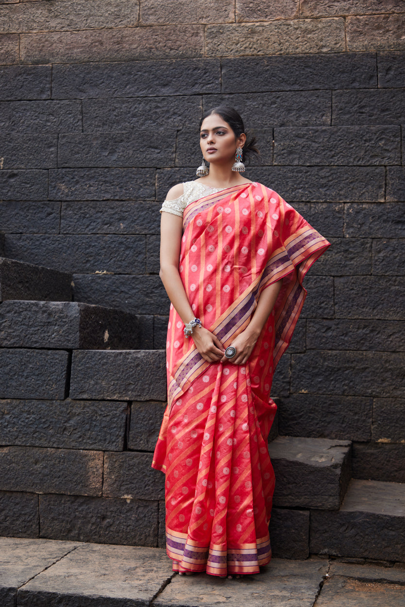 Surkh Pattu Silk Chanderi Saree