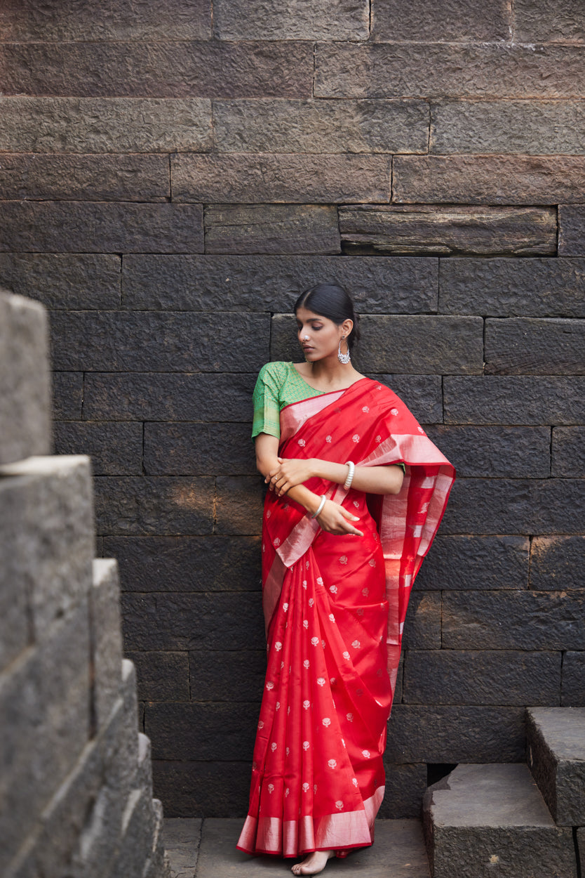 Surkh Suroor Pattu Silk Chanderi Saree