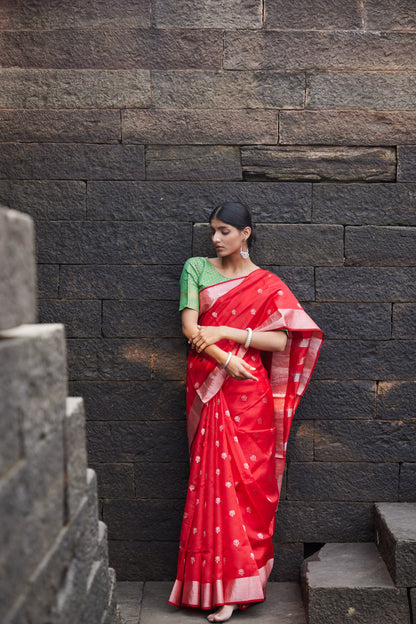 Surkh Suroor Pattu Silk Chanderi Saree