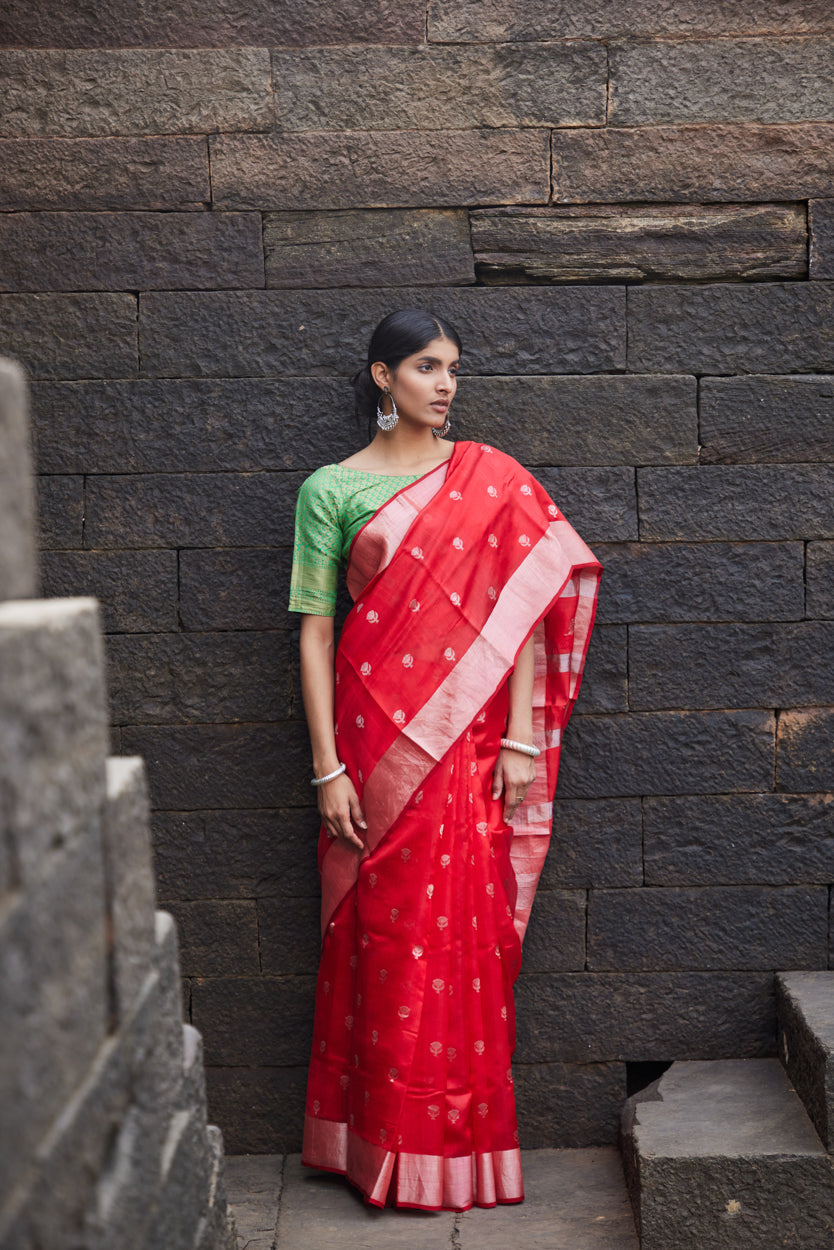 Surkh Suroor Pattu Silk Chanderi Saree