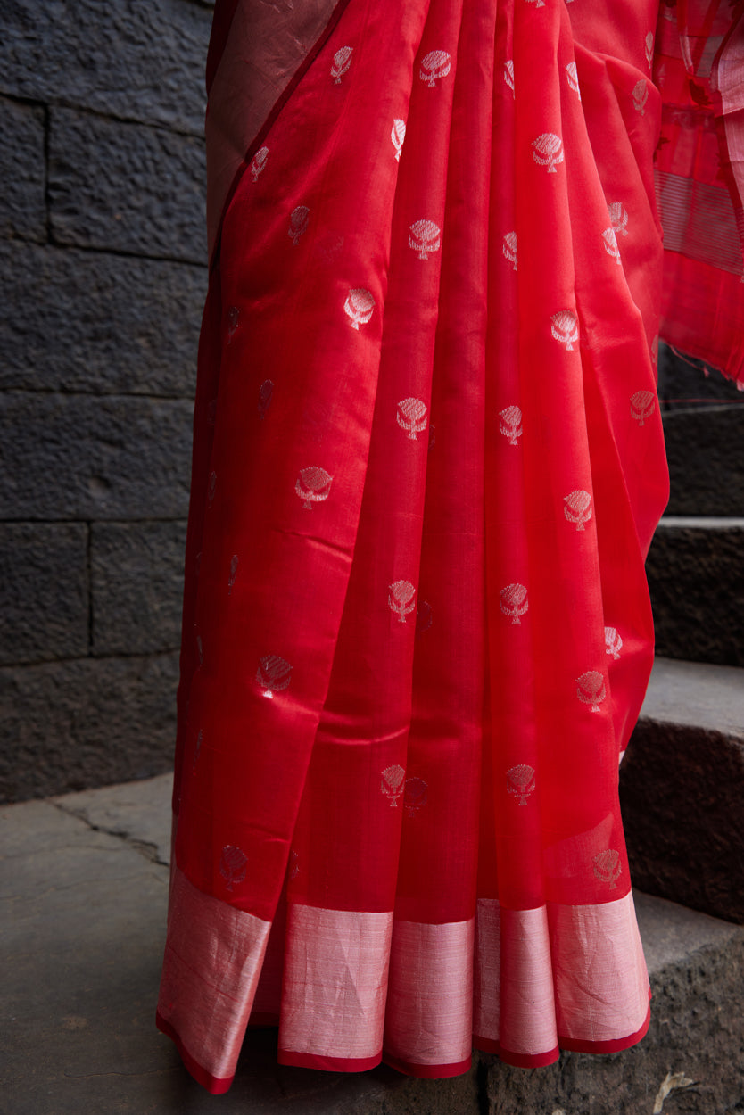 Surkh Suroor Pattu Silk Chanderi Saree