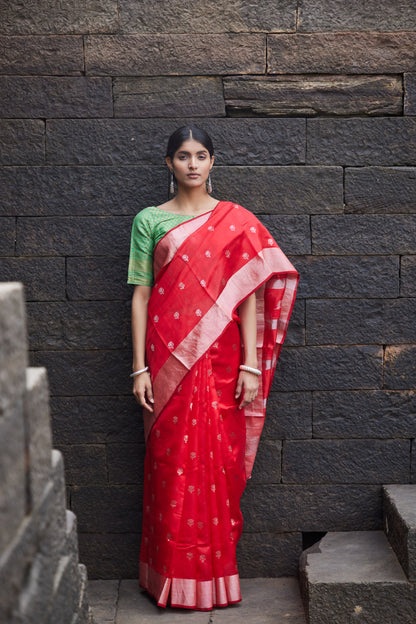 Surkh Suroor Pattu Silk Chanderi Saree