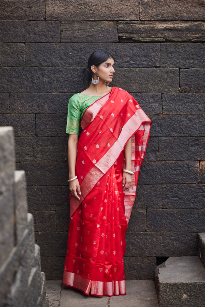 Surkh Suroor Pattu Silk Chanderi Saree