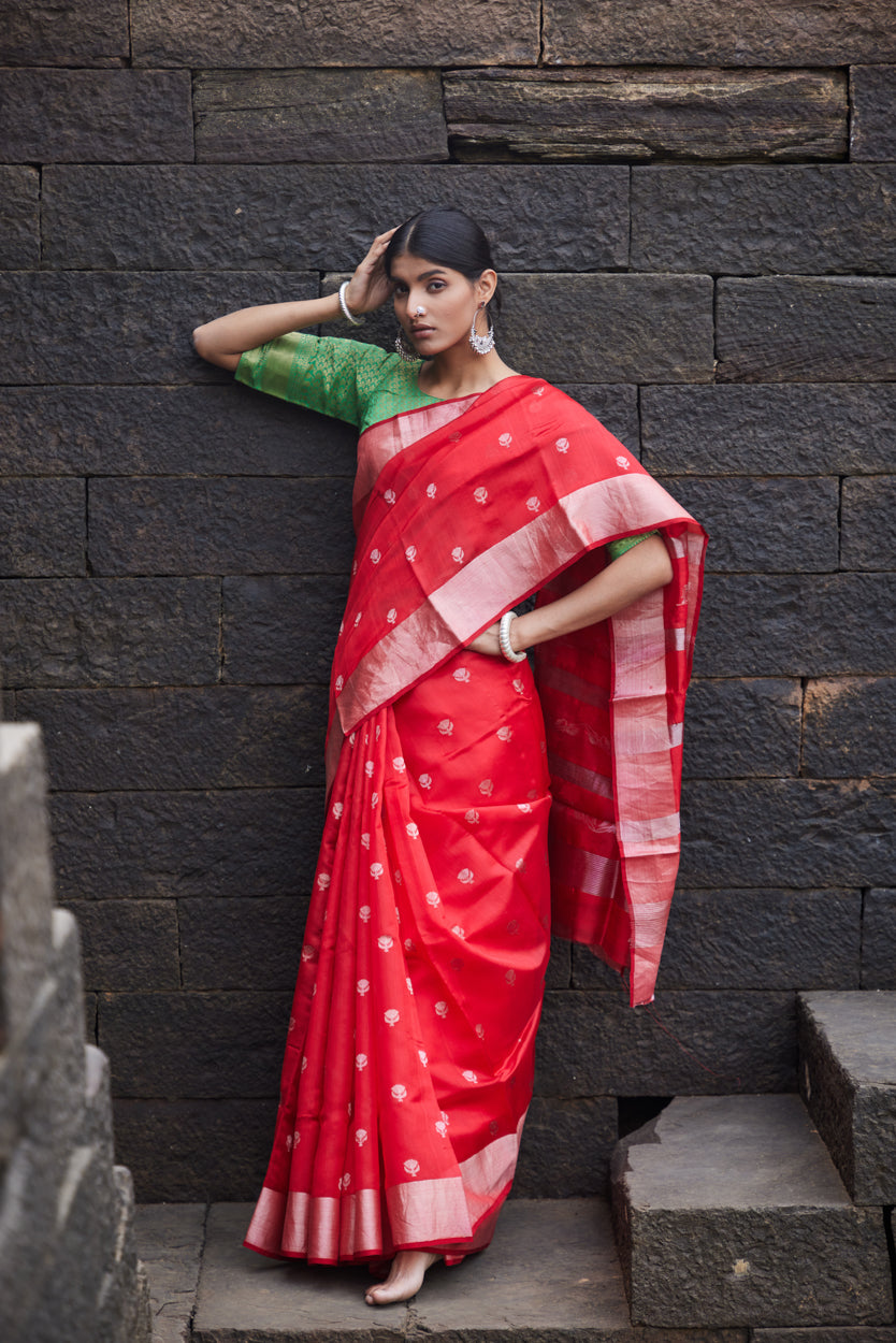 Surkh Suroor Pattu Silk Chanderi Saree
