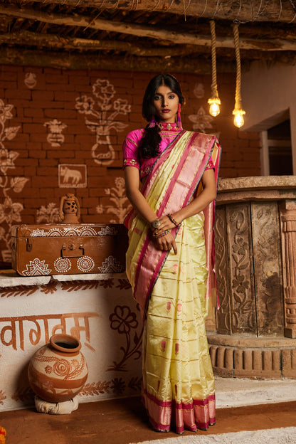Sunehri Shaam Meena Kari Pure Silk Chanderi Saree