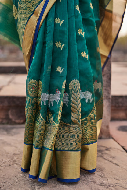 Surmayi Noor Pattu Silk Chanderi Saree