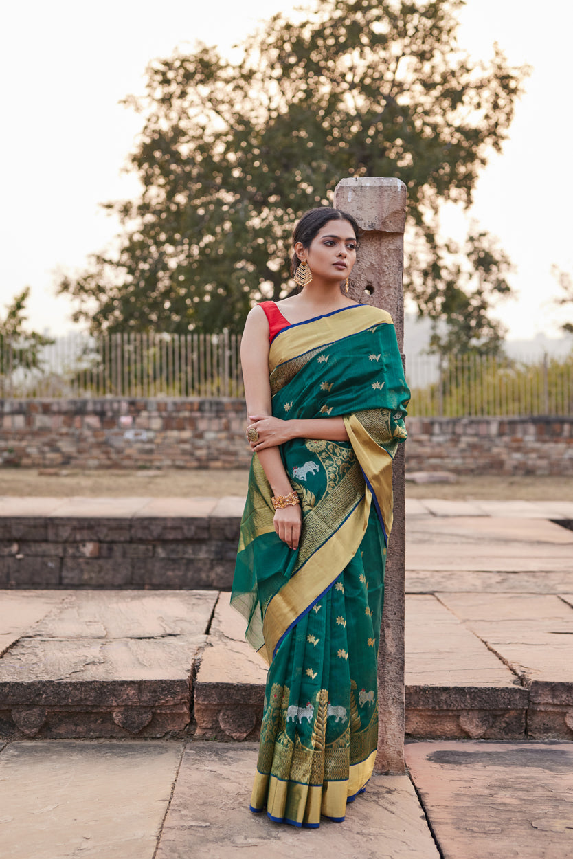 Surmayi Noor Pattu Silk Chanderi Saree