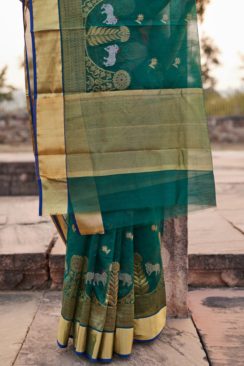 Surmayi Noor Pattu Silk Chanderi Saree