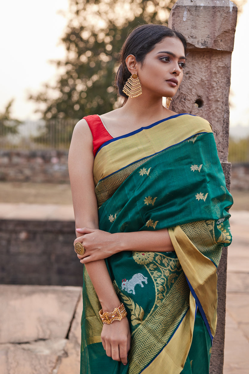 Surmayi Noor Pattu Silk Chanderi Saree