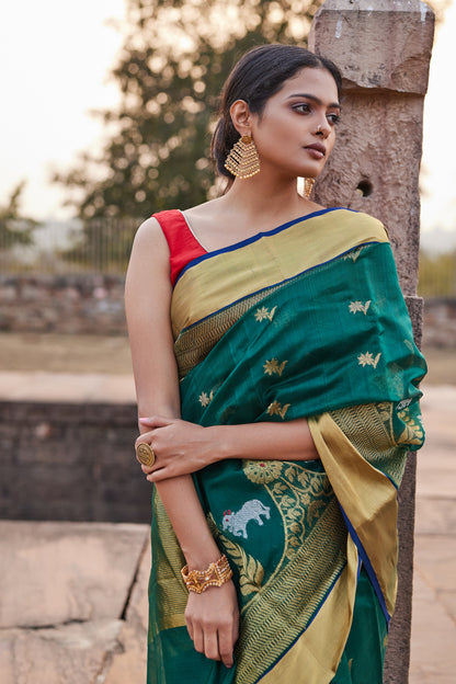 Surmayi Noor Pattu Silk Chanderi Saree